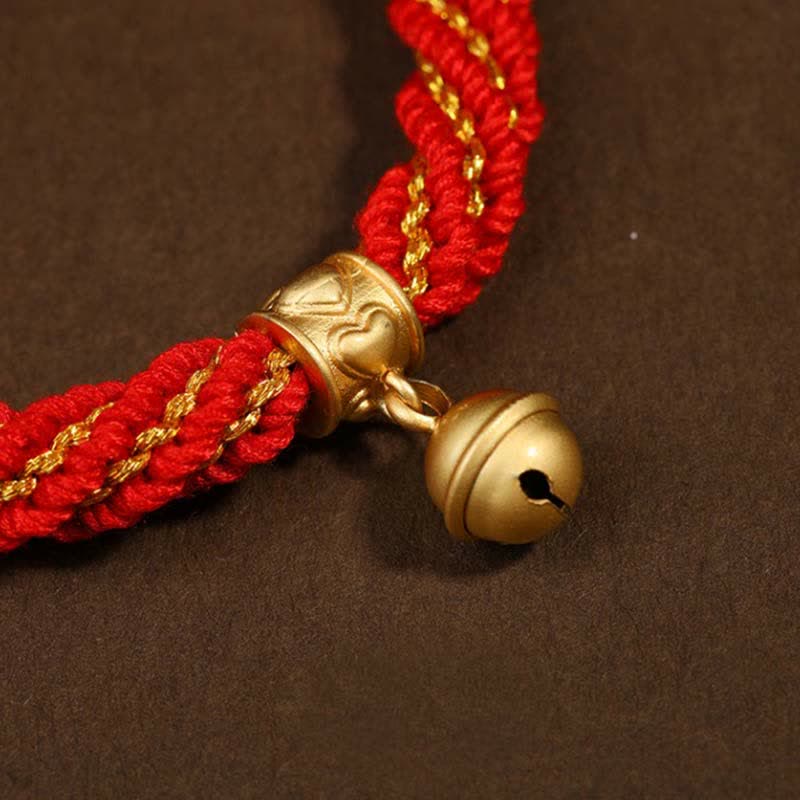 Pulsera de cuerda trenzada con dije de campana y rueda de oración Thangka de protección de la suerte hecha a mano tibetana
