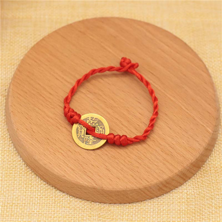 Pulsera de tejido de hilo rojo de la fortuna de la moneda de cobre de las Buddha Stones