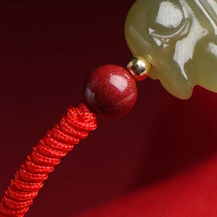 Año del Conejo Hetian Jade Bunny Cinabrio Con Cuentas Pulsera de Hilo de Abundancia