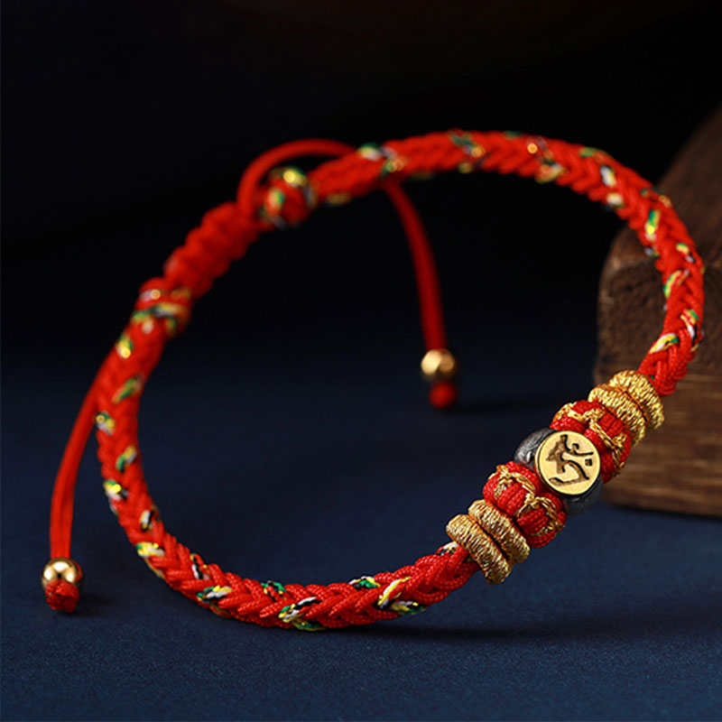 Pulsera de hilo trenzado de la suerte de plata con Buda natal del zodiaco chino de Buddha Stones
