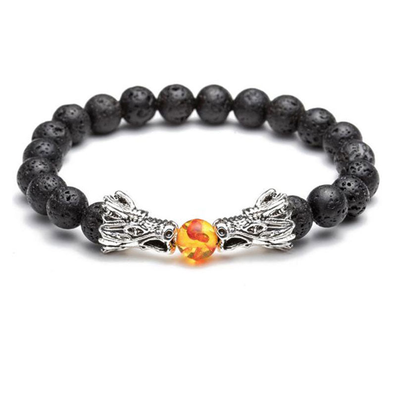 Pulsera con cuentas de bendición de dragón de roca de lava, turquesa blanca, Buddha Stones