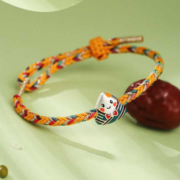 Pulsera de plata de ley 925 con Buddha Stones, dragón, barco, Festival, patrón Zongzi, suerte, hecha a mano, cuerda multicolor, niño y adulto