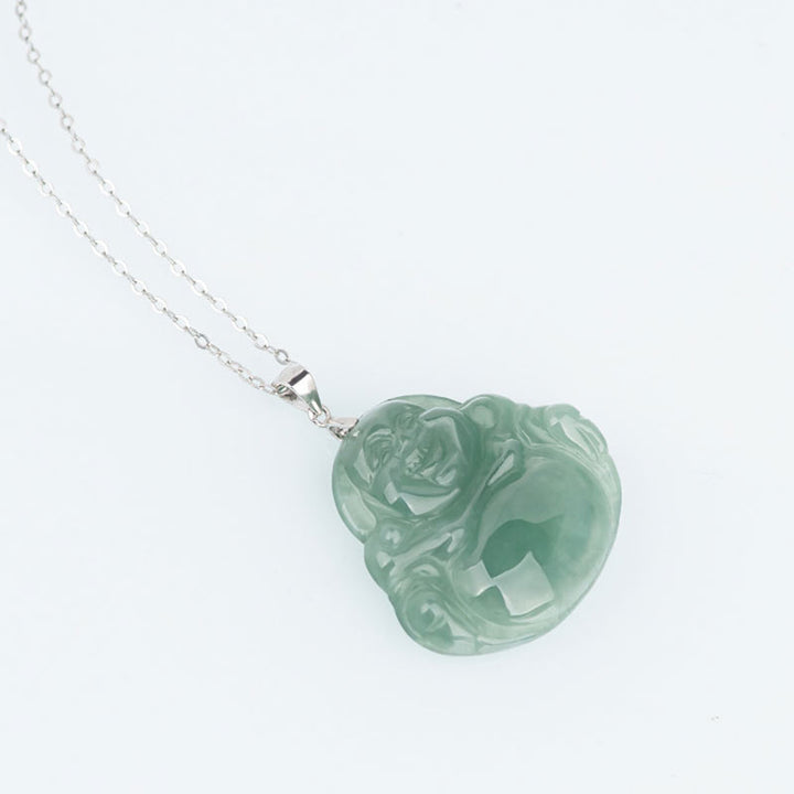 Buddha Stones de plata de ley 925 con colgante de cadena y collar de protección de jade de Buda sonriente - image 6