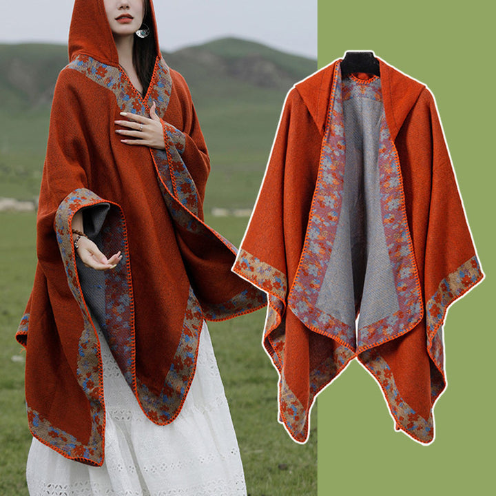 Buddha Stones Chal tibetano Frontera Pequeña Flor Floral Capa con Capucha Invierno Acogedor Bufanda de Viaje Abrigo