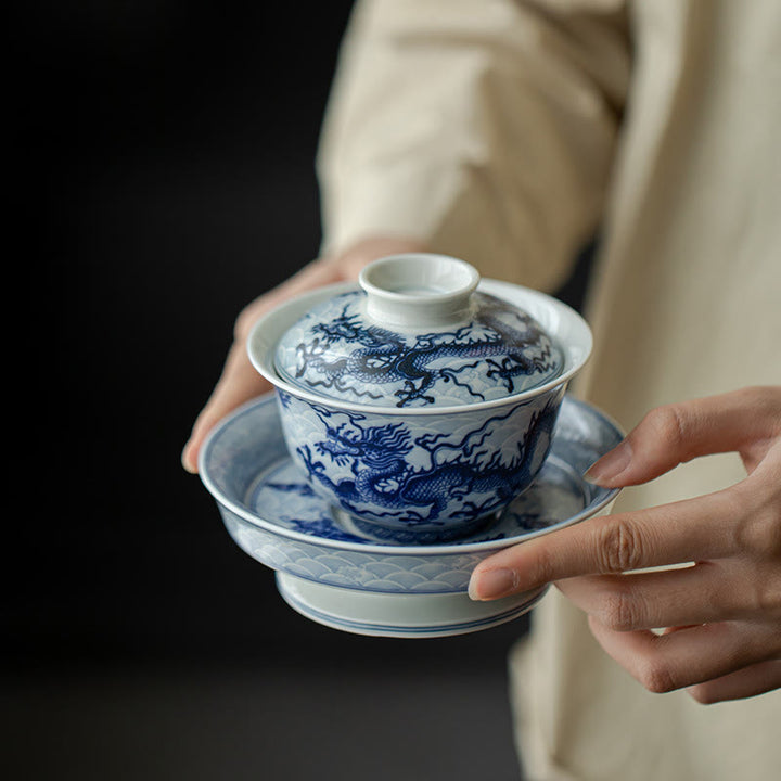 Tazas de té de cerámica con diseño de dragón azul y Buddha Stones, tazas de té de Kung Fu
