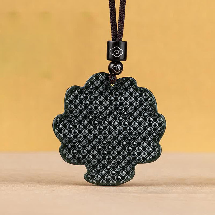 Colgante de cadena con collar de suerte de zorro de nueve colas de jade cian hetiano
