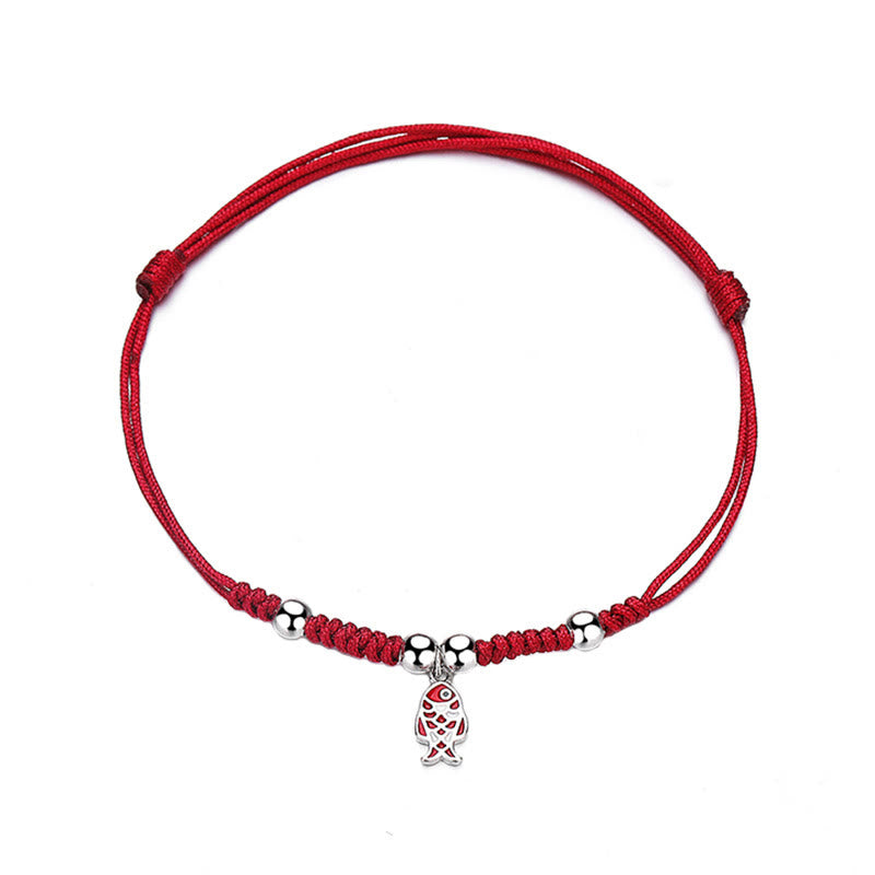 Pulsera roja trenzada hecha a mano con Buddha Stones de plata de ley 925, suerte, pez Koi, riqueza