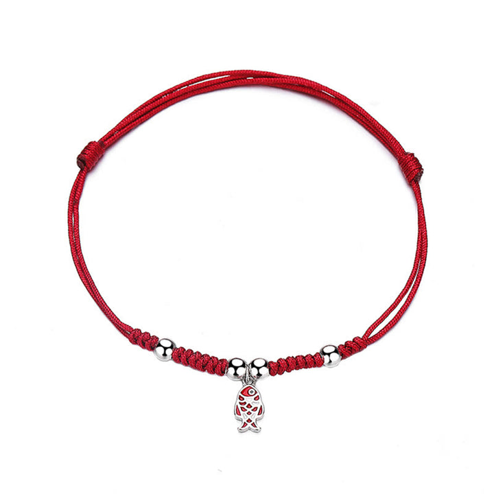 Pulsera roja trenzada hecha a mano con Buddha Stones de plata de ley 925, suerte, pez Koi, riqueza