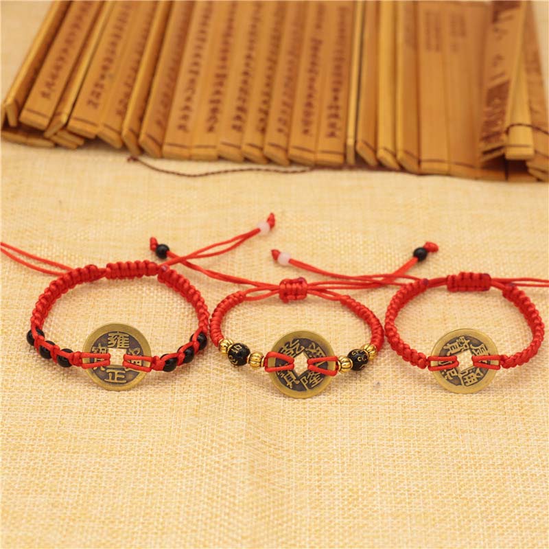 Pulsera de tejido de hilo rojo de la fortuna de la moneda de cobre de las Buddha Stones