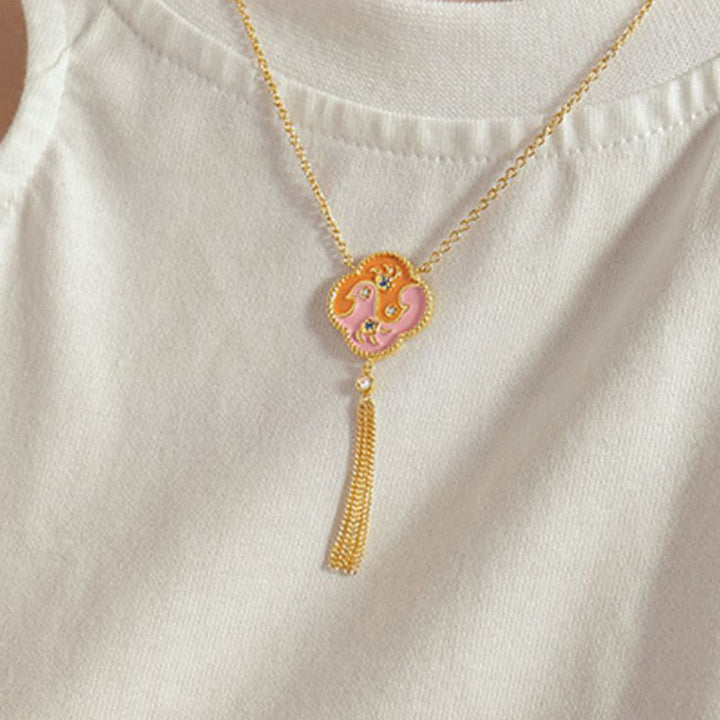 Juego de pendientes y pulsera con colgante de collar curativo con dos pájaros de cobre chapado en oro de 18 quilates con Buddha Stones