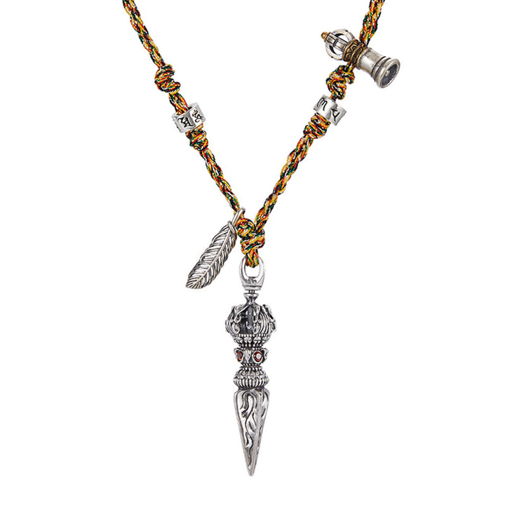 Colgante de plata de ley 925 hecho a mano tibetano Dorje Vajra Om Mani Padme Hum pluma fuerza collar colgante - image 9