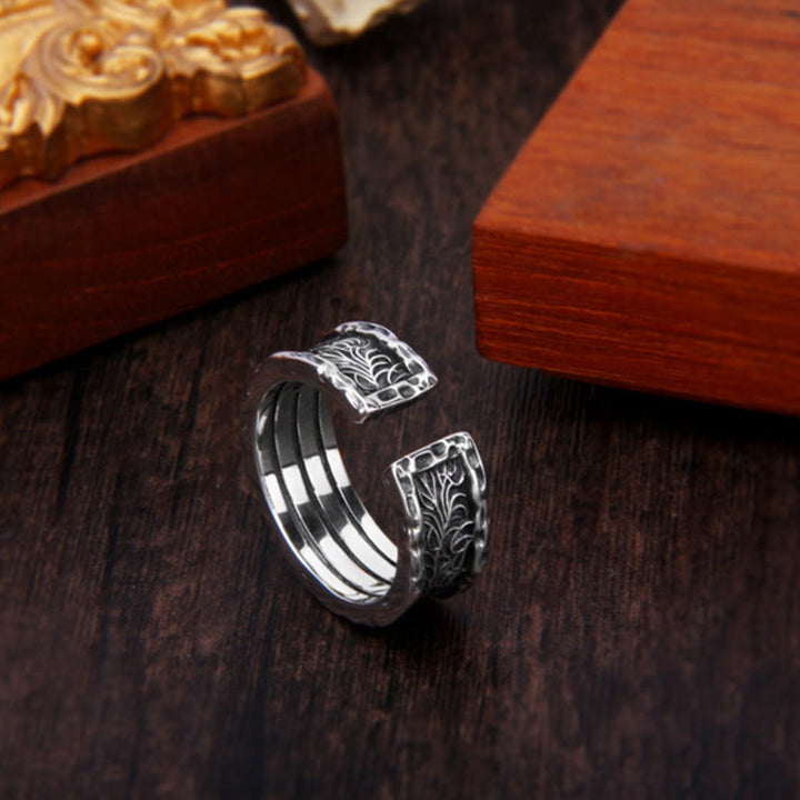 Anillo ajustable de plata de ley 925 con diseño de flor retro de la dinastía Tang