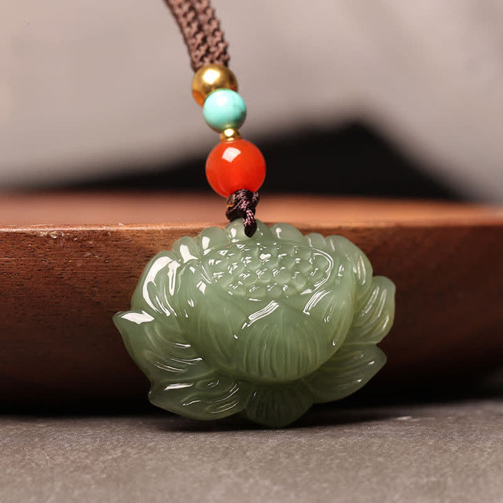 Collar con colgante de flor de loto de jade cian hetiano con Buddha Stones - image 3