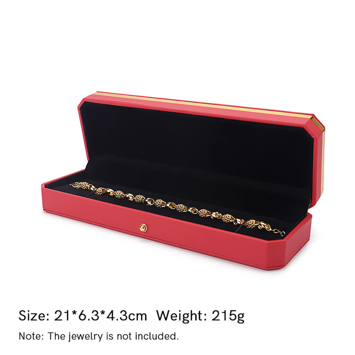 Caja de almacenamiento de joyas Caja de regalo de cuero PU - Rojo - Caja de cadena (21 x 6,3 x 4,3 cm) - image 22