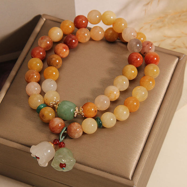 Pulsera de la suerte de orquídeas con campana de doble capa de Jade de seda dorada Natural del Tíbet con Buddha Stones
