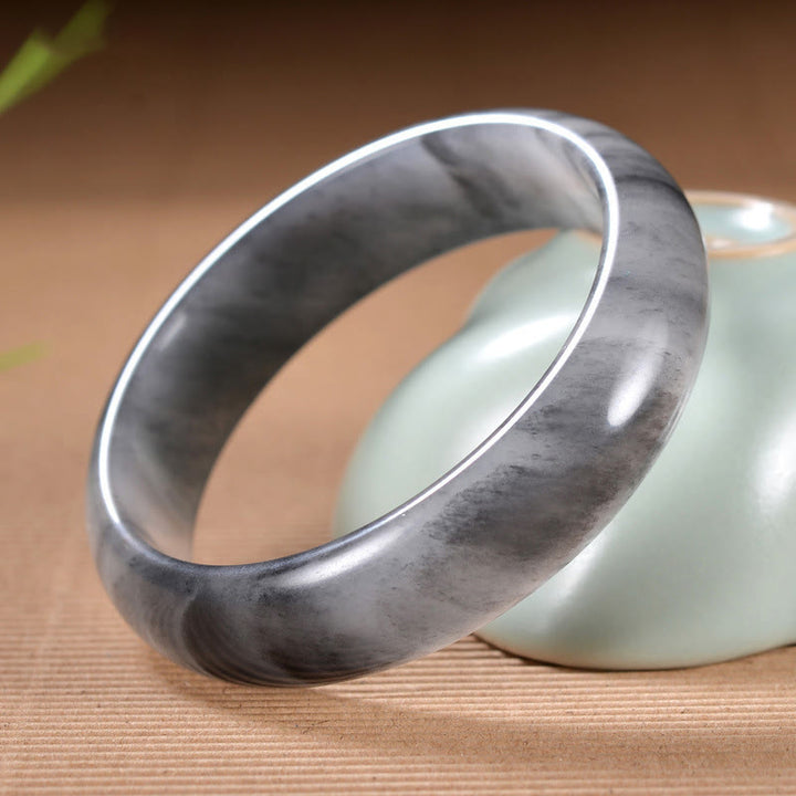 Brazalete de pulsera de riqueza de jade de seda dorada de color tinta natural con Buddha Stones