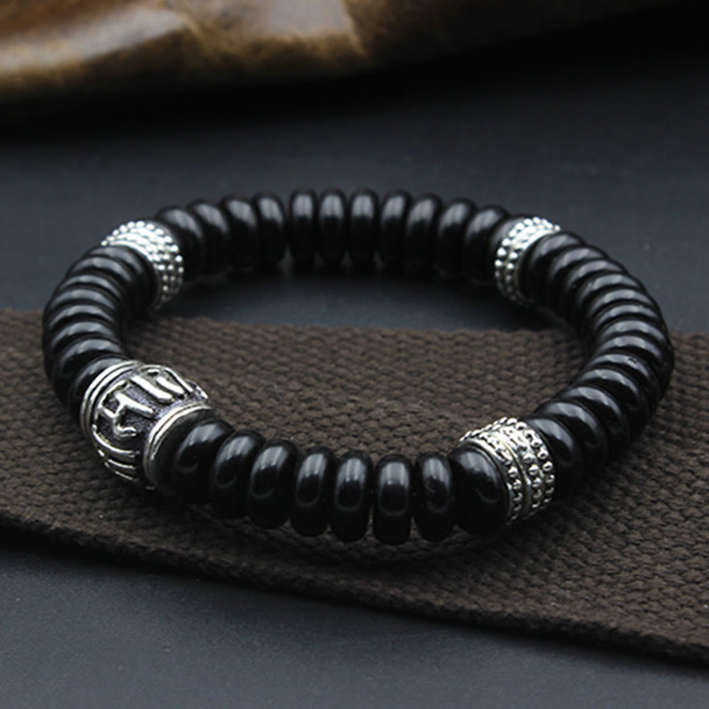 Pulsera positiva Om Mani Padme Hum de concha de coco tibetano natural con Buddha Stones