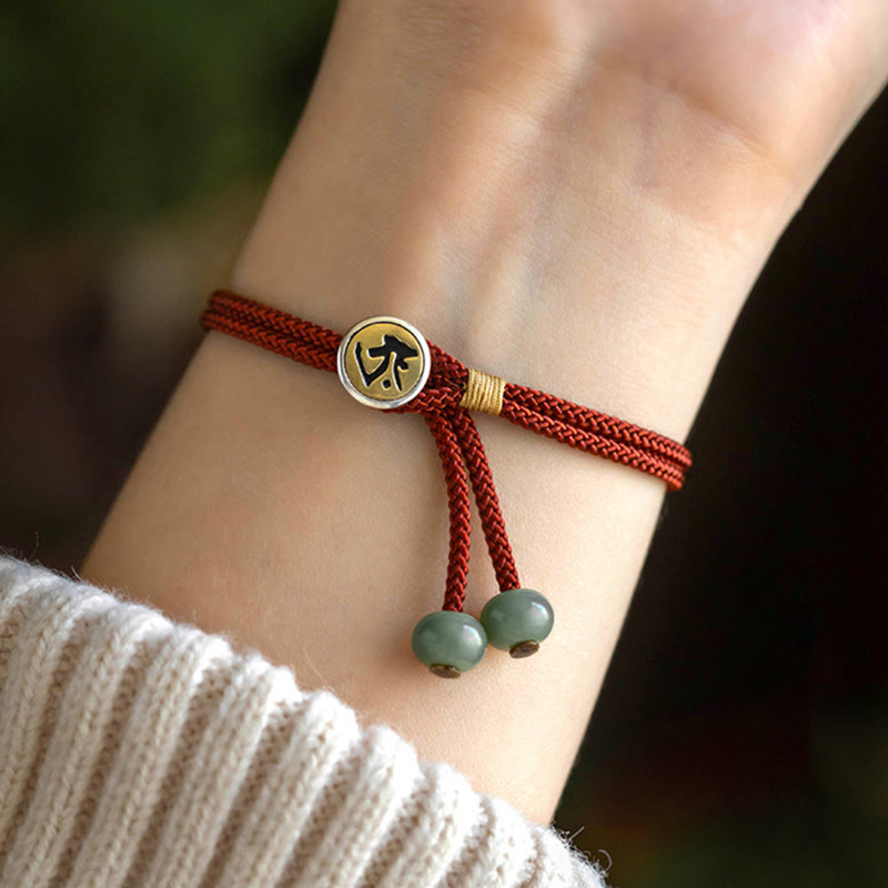 Pulsera de hilo rojo trenzado con Buddha Stones , Plata de Ley 925, hecha a mano, zodíaco chino, Buda natal, cian, Bodhi, protección de semillas - Bodhisattva del Vacío del Buey/Tigre (circunferencia de la muñeca: 14-18 cm) - image 0