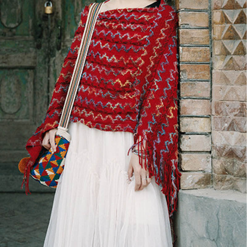 Buddha Stones tibetano colorido chal a rayas borlas jersey invierno acogedor viaje bufanda abrigo