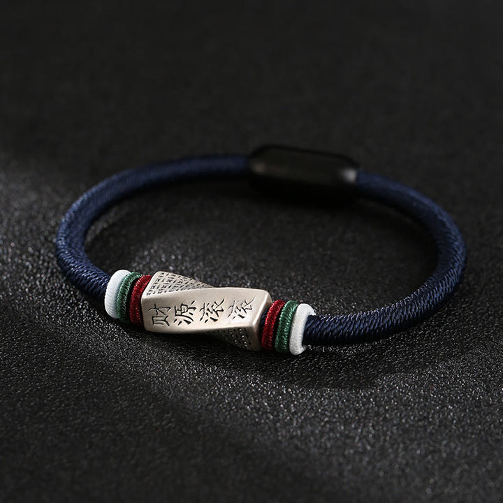 Pulsera con hebilla de cadena de bendición hecha a mano con Buddha Stones de plata de ley 999 con beneficios que fluyen desde todos los lados