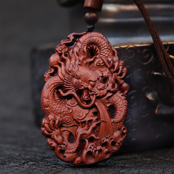 Buddha Stones, relámpago, madera de azufaifo, doble alivio del dragón, protege contra los espíritus malignos, colgante de collar