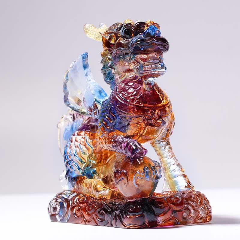 Feng Shui Kirin hecho a mano Liuli Crystal Art Piece Fortune decoración de la oficina en el hogar