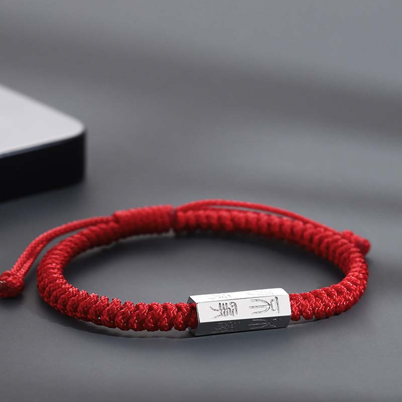 Pulsera de hilo de bendición con grabado de letras de plata de ley 925 con Buddha Stones - image 1