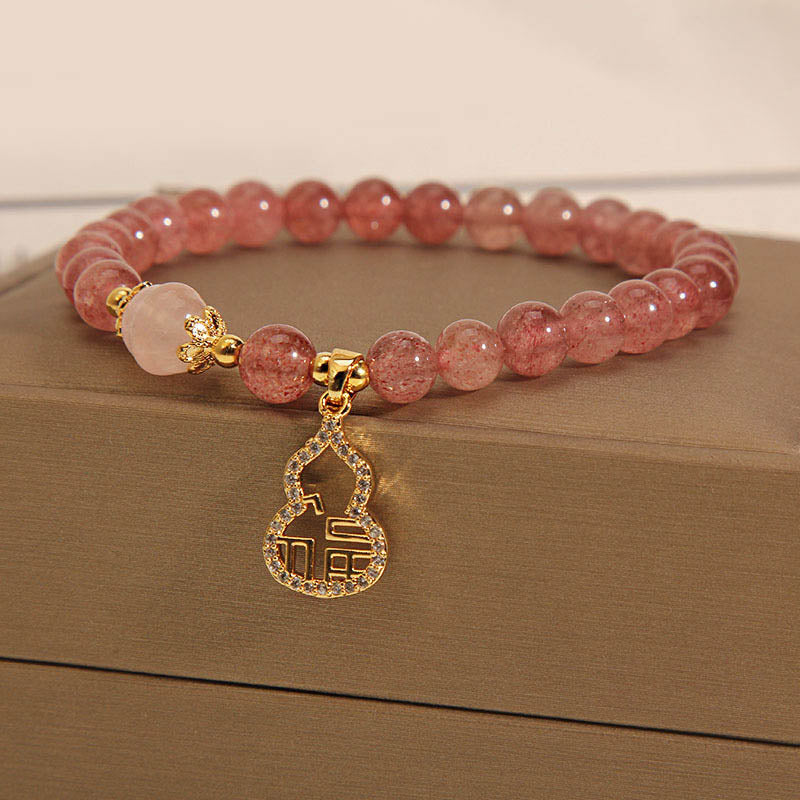 Pulsera positiva con dije de personaje Fu de calabaza de cuarzo fresa con Buddha Stones