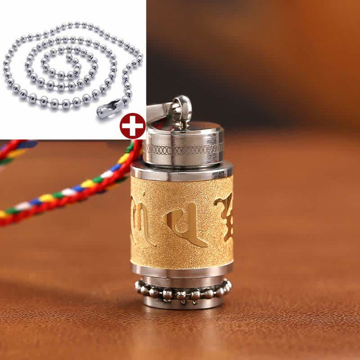 Buddha Stones Tíbet Om Mani Padme Hum Shurangama Mantra Titanio Acero Sabiduría Amuleto Collar Colgante - 1,4 x 2,4 cm - Oro - Cadena de cuentas y cuerdas de colores - image 20