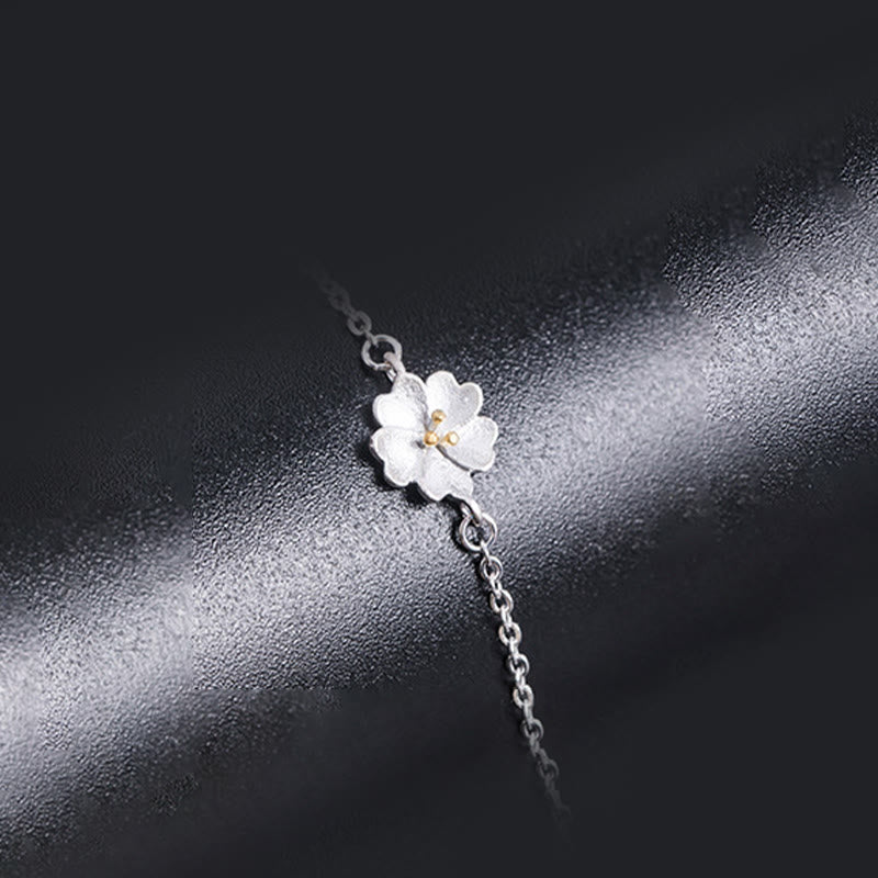 Pulsera de cadena con bendición de flor de cerezo de plata de ley 925 con Buddha Stones