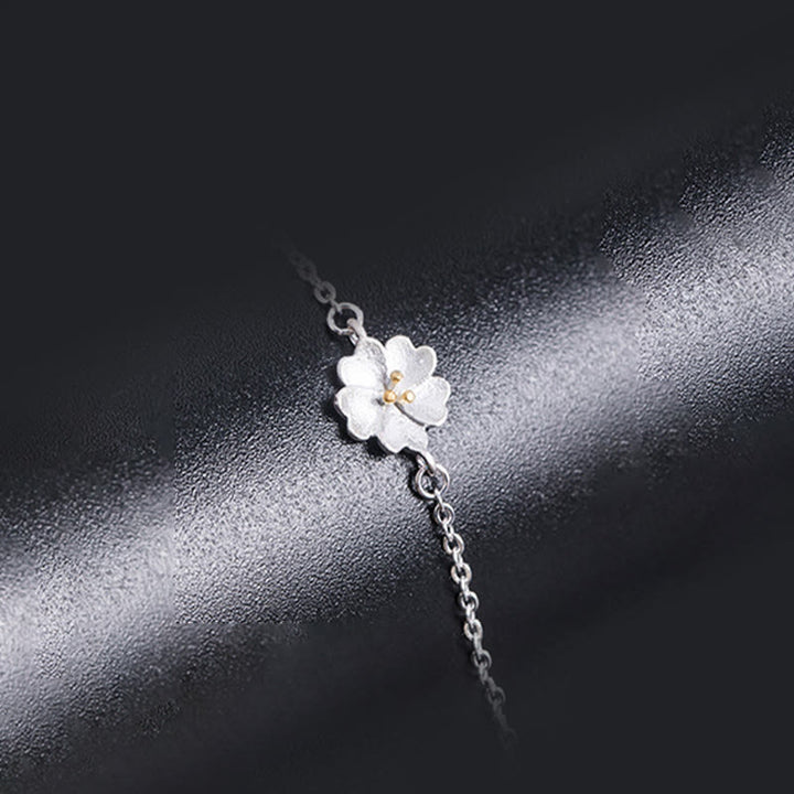 Pulsera de cadena con bendición de flor de cerezo de plata de ley 925 con Buddha Stones