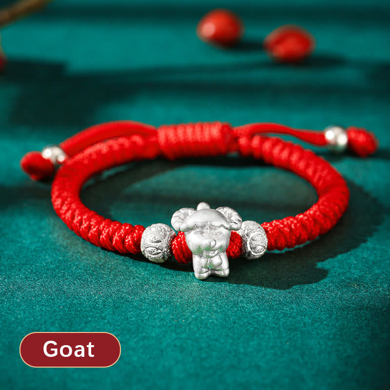 Pulsera para niños hecha a mano con cuerda roja del zodíaco chino de plata de ley 999 con Buddha Stones