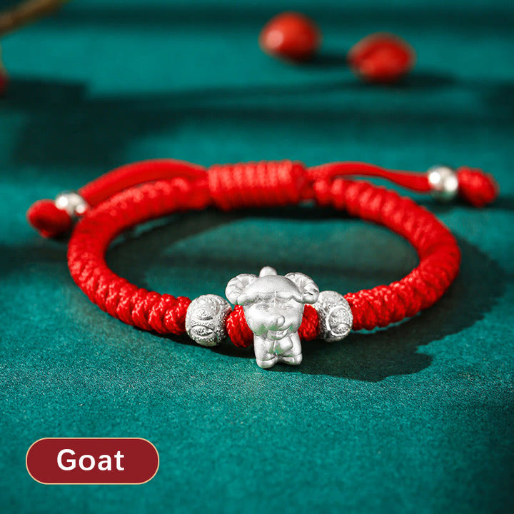 Pulsera para niños hecha a mano con cuerda roja del zodíaco chino de plata de ley 999 con Buddha Stones