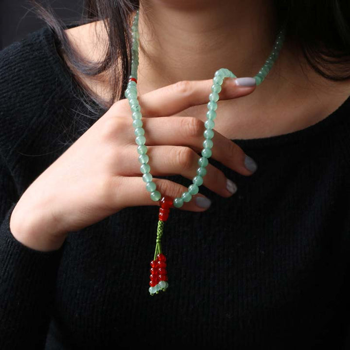 Pulsera Mala de la suerte con 108 cuentas, aventurina verde, ágata roja