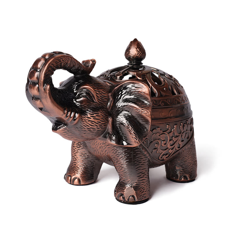 Quemador de incienso de aleación de elefante con Buddha Stones, decoración del hogar