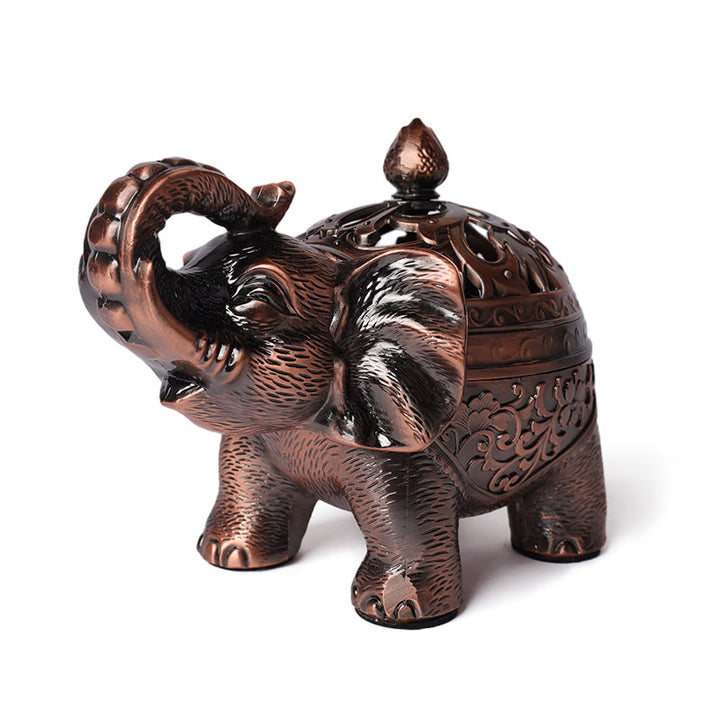 Quemador de incienso de aleación de elefante con Buddha Stones, decoración del hogar
