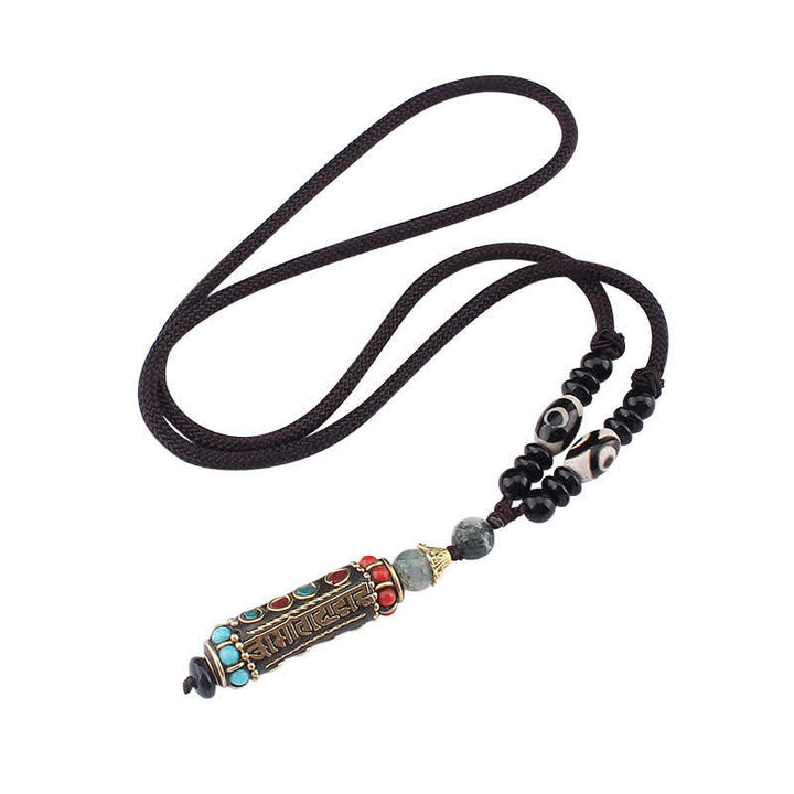 Buddha Stones tibetano Om Mani Padme Hum Dzi cuentas wengué collar de madera colgante - image 13