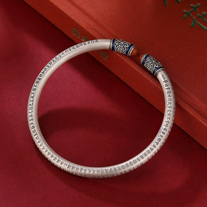 Pulsera de protección de ágata roja grabada con Sutra de corazón de plata de ley 999 con Buddha Stones