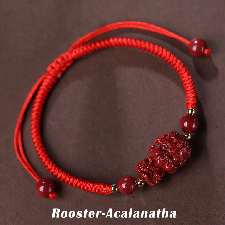Pulsera de cuerda de bendición con amuleto de cinabrio de Buda natal del zodíaco chino con Buddha Stones