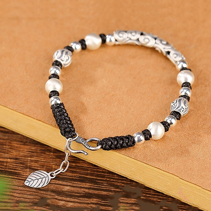 Pulsera de cadena de riqueza de nube auspiciosa de plata de ley 999 de cobre hecha a mano con Buddha Stones del Tíbet