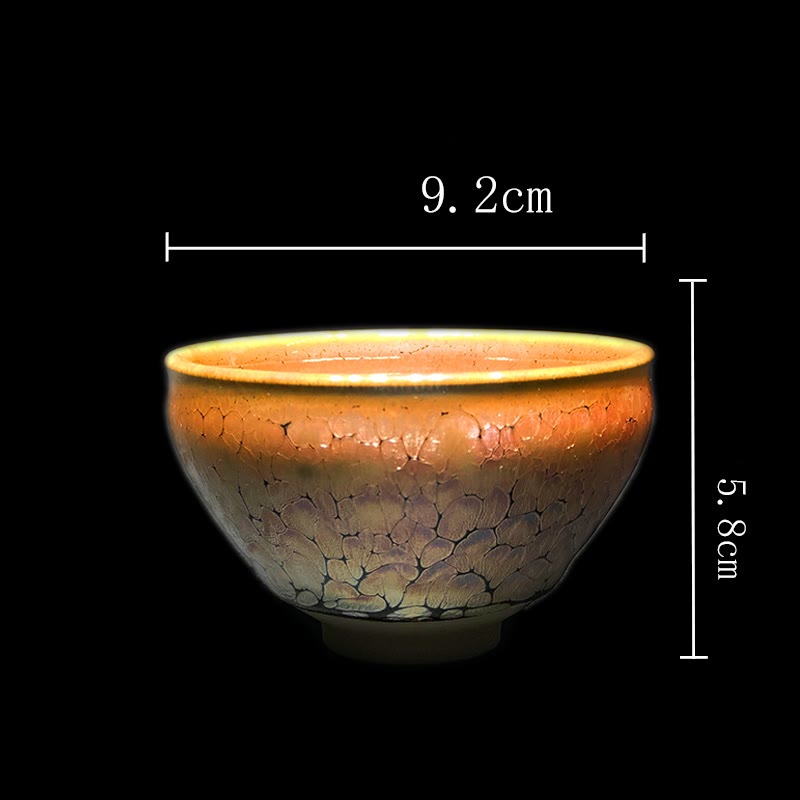 Taza de té de cerámica Jianzhan chino con diseño de manchas doradas y piedras de Buddha Stones , tazón de taza de té de Kung Fu con caja de regalo