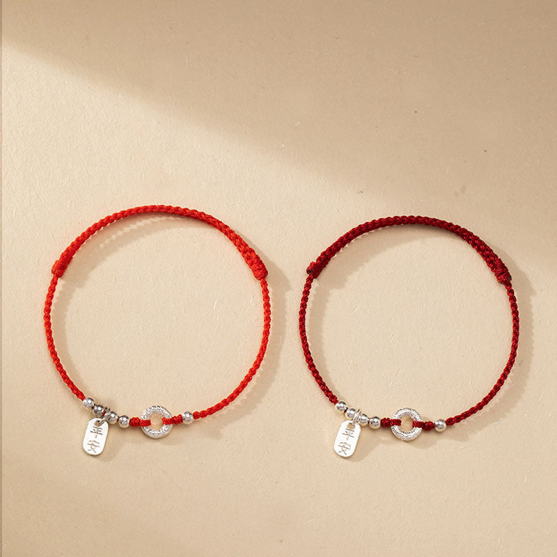 Tobillera con pulsera de sonido y seguridad con hebilla de paz y nubes propicias de Plata de Ley 925 con Buddha Stones