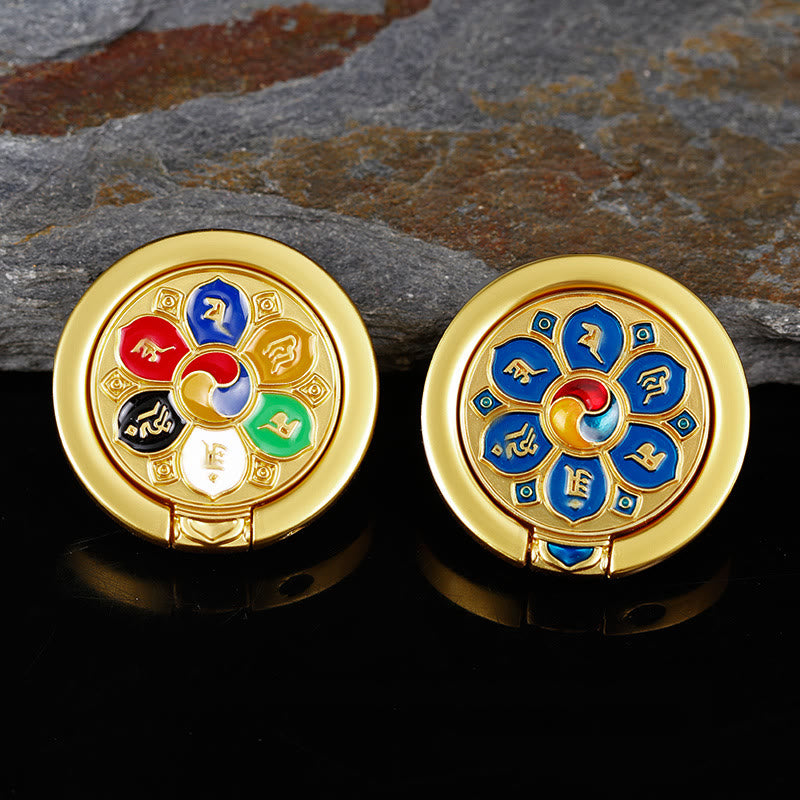 Soporte de anillo para teléfono tibetano Om Mani Padme Hum Peace, decoraciones universales para teléfono