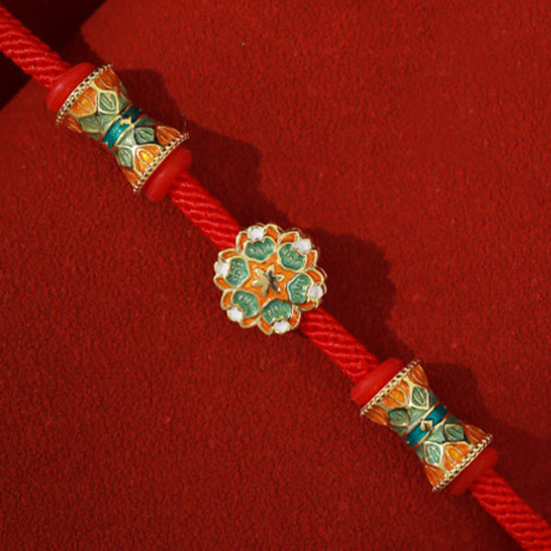 Pulsera de cuerda roja de nuevo comienzo con tambor de loto de Plata de Ley 925 de Buddha Stones Dunhuang