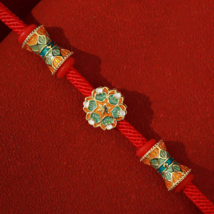 Pulsera de cuerda roja de nuevo comienzo con tambor de loto de Plata de Ley 925 de Buddha Stones Dunhuang