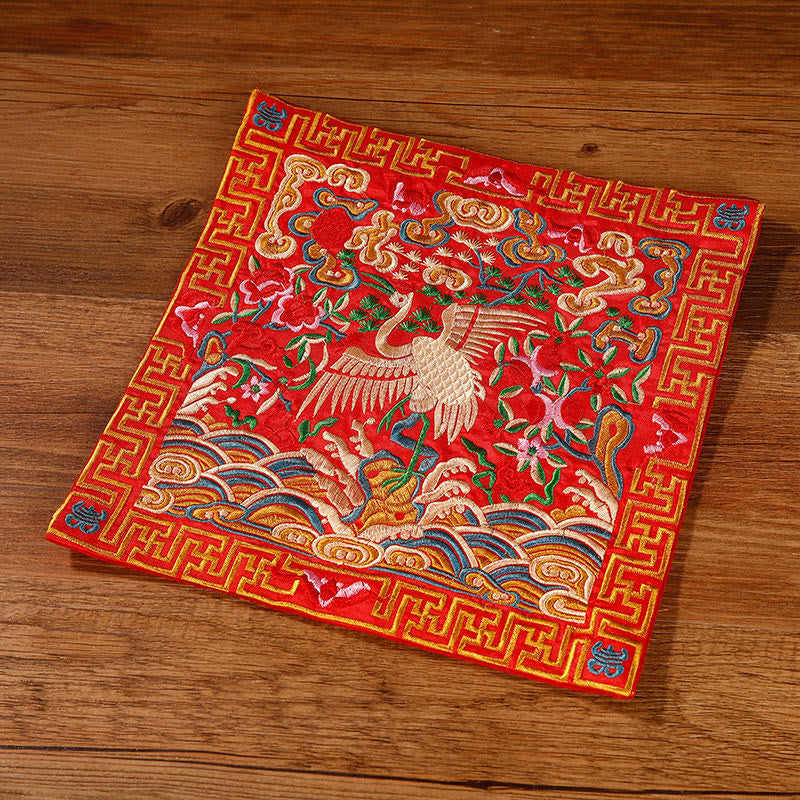 Tapete para tazas bordado con Buddha Stones, grulla, dragón Fénix, Kirin, posavasos para tazas de té, tapete para té cuadrado Kung Fu