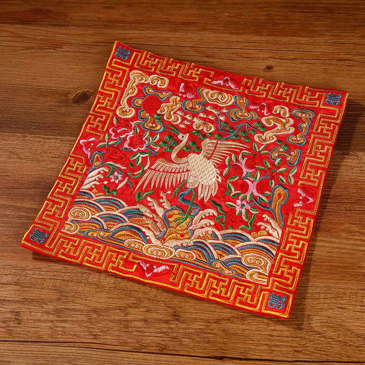 Tapete para tazas bordado con Buddha Stones, grulla, dragón Fénix, Kirin, posavasos para tazas de té, tapete para té cuadrado Kung Fu