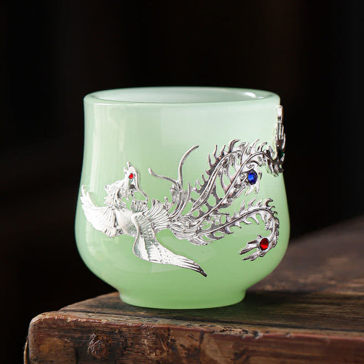 Tazas de té de cerámica con diseño de flor de Fénix, dragón de loto y Buddha Stones