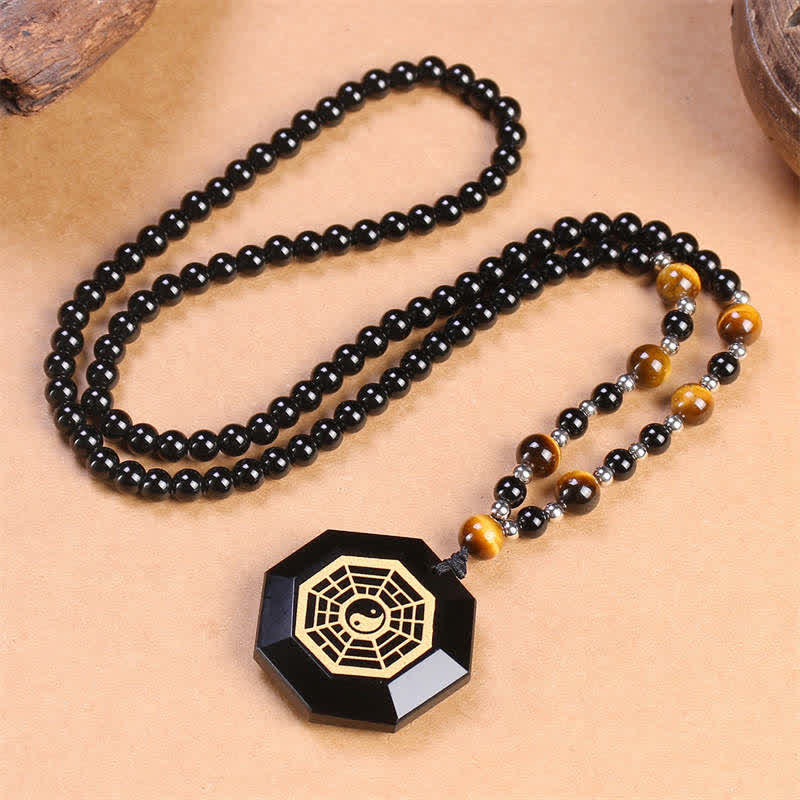 Colgante de collar con cuentas de purificación de obsidiana negra Bagua Yin Yang - image 5