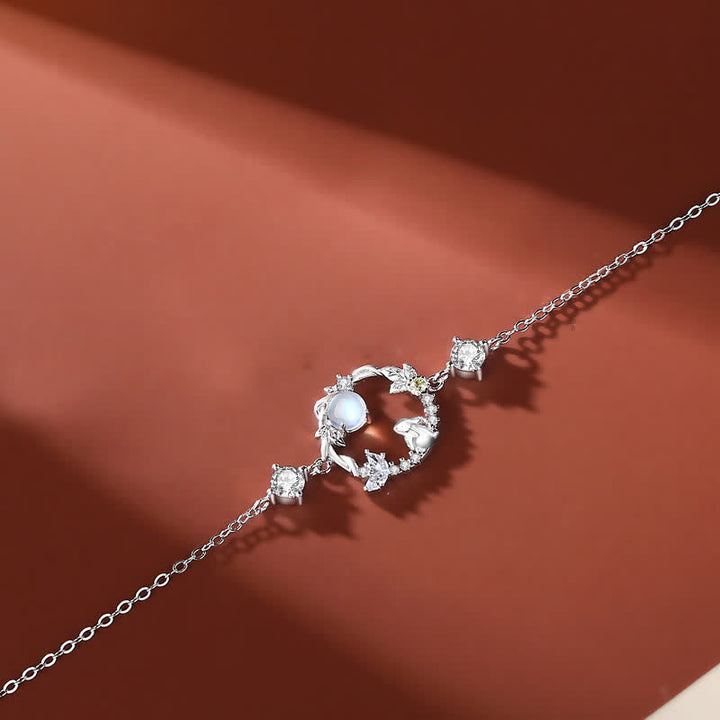 Plata de Ley 925 Año del Conejo Piedra Lunar Patrón de Flor Luna Collar Colgante Pulsera Pendientes - Pulsera - Plata - image 7